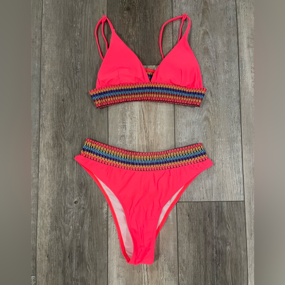 Hot pink bikini.